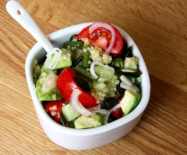 Quinoa Salad with Green Beans, Cherry Tomatoes, Avocados