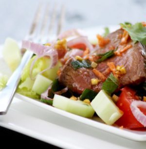 Roast Beef Salad with Tomatoes,Cucumber and Fresh Herbs