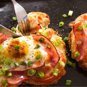 Sheet Pan Breakfast Toast with eggs, Ham, Tomato and Mozzarella