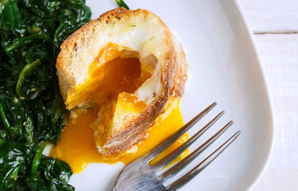 Baked Egg Baguette Breakfast with Spinach