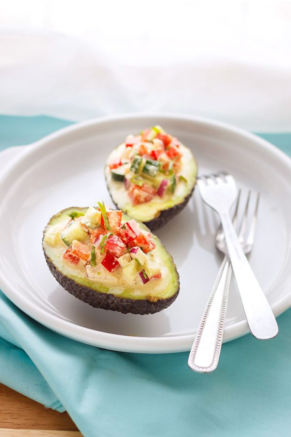 Stuffed Avocados with Thai Tomato Cucumber Salad - #recipe by #eatwell101 - https://003.wrwe1r1zs3czx3c.workers.dev/stuffed-avocado-with-thai-sauce-recipe