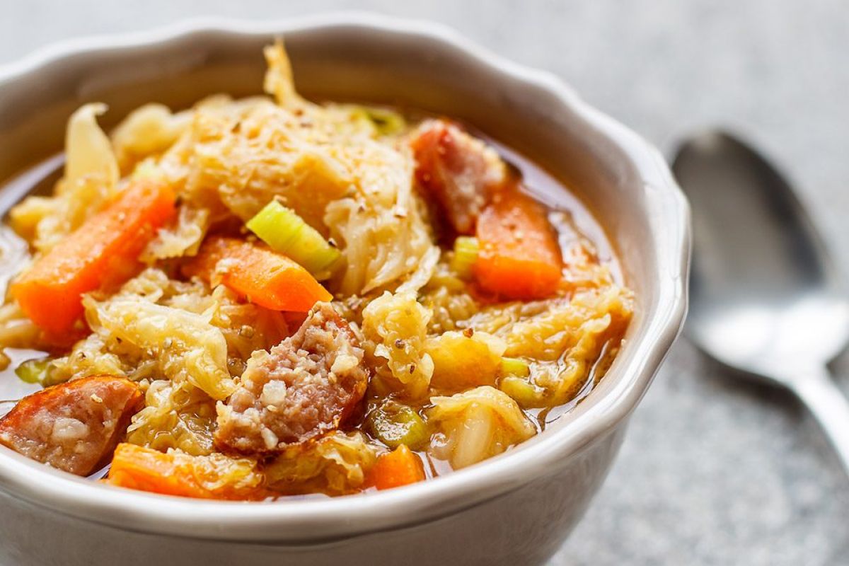 Braised Cabbage Soup with Smoked Sausage