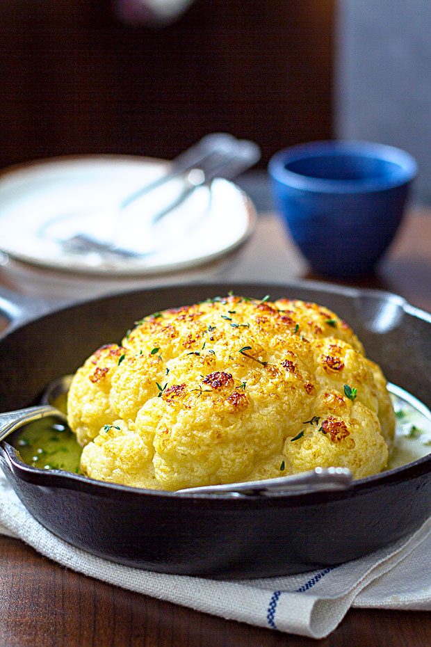 Whole Roasted Cauliflower Recipe – #eatwell101 #recipe #keto #lowcarb #glutenfree #cauliflower - A lovely LOW CARB side or a VEGETARIAN main course! Crisp, tender, and SO delicious!