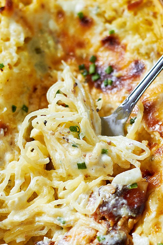 Spaghetti Squash Recipe – #eatwell101 #recipe #keto #lowcarb #glutenfree - Stuffed with a creamy garlic and 4-cheese sauce – LOW CARB and so COMFORTING!
