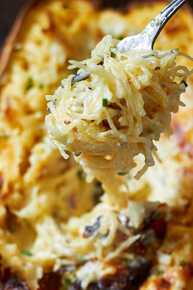 Spaghetti Squash Recipe – #eatwell101 #recipe #keto #lowcarb #glutenfree - Stuffed with a creamy garlic and 4-cheese sauce – LOW CARB and so COMFORTING!