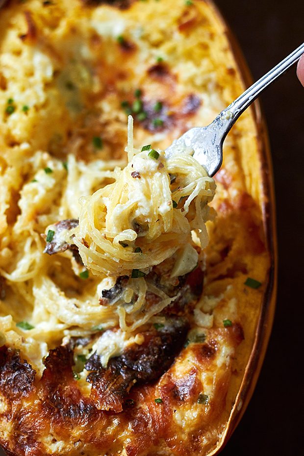 Spaghetti Squash Recipe – #eatwell101 #recipe #keto #lowcarb #glutenfree - Stuffed with a creamy garlic and 4-cheese sauce – LOW CARB and so COMFORTING!