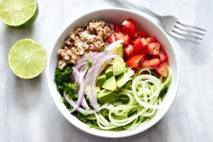Quinoa and Cucumber Noodles Salad With Avocado Dressing