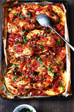 Sheet-Pan Salsa Chicken with Spaghetti Squash