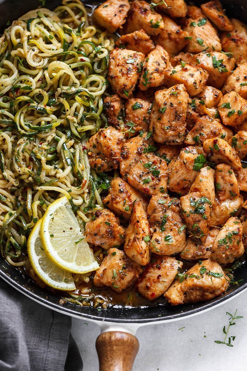 Garlic Butter Chicken Bites with Lemon Zucchini Noodles