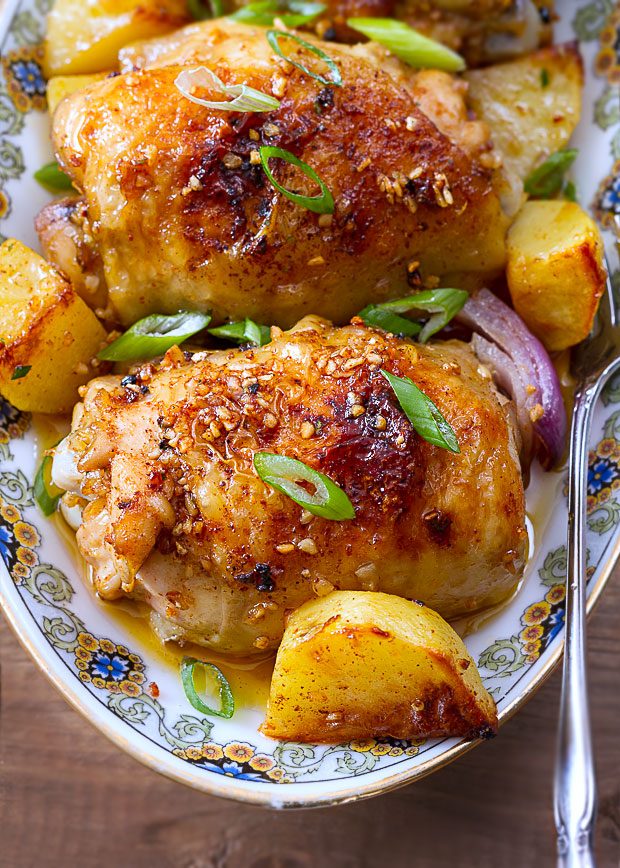 Crisp-Tender Baked Garlic Chicken with Potatoes