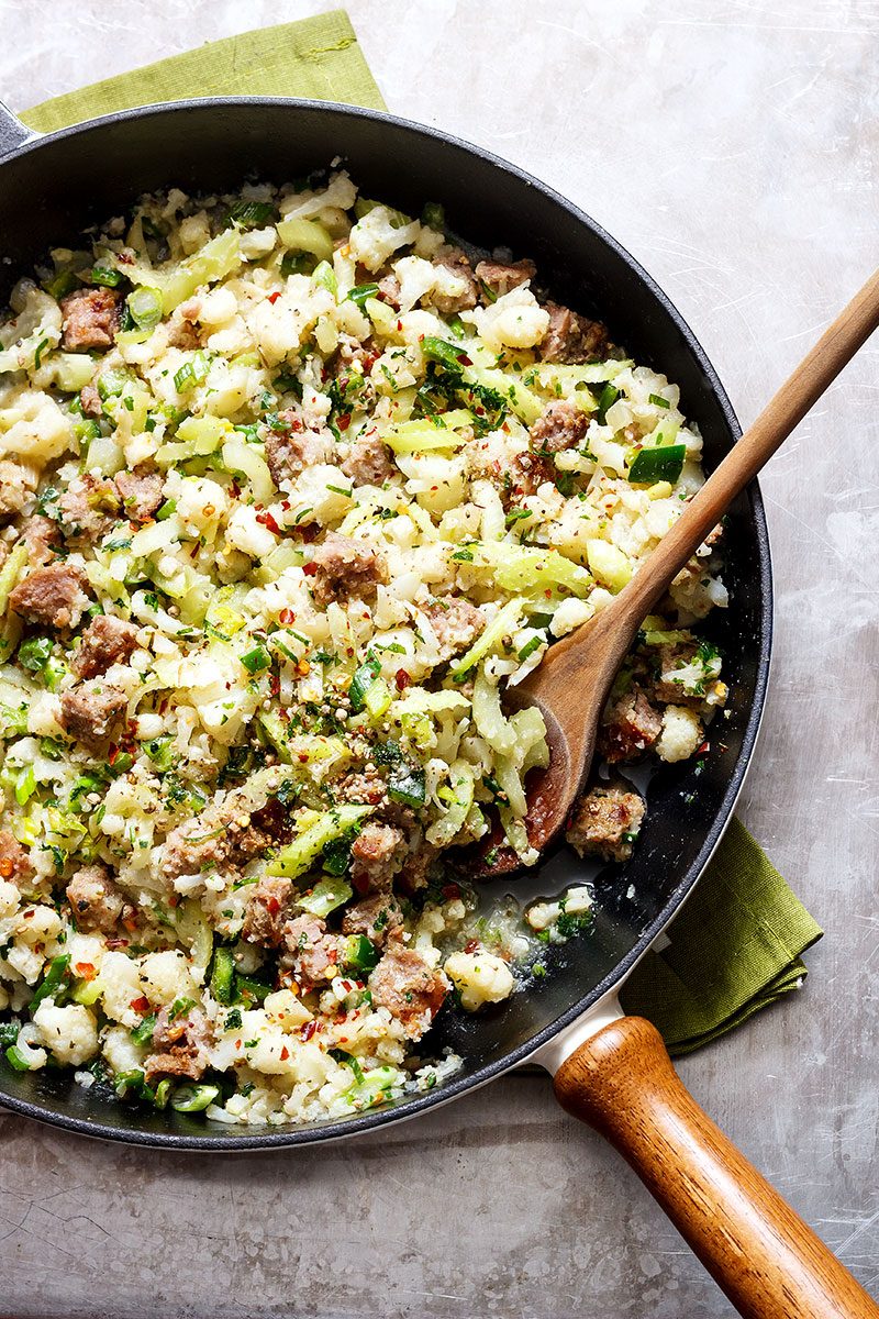 One-Pot Cauliflower Fried Rice with Celery Sausage