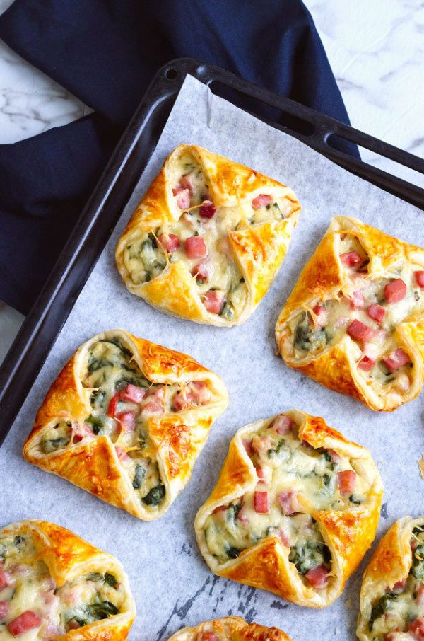 Ham Cheese Spinach Puffs with Thanksgiving Leftovers