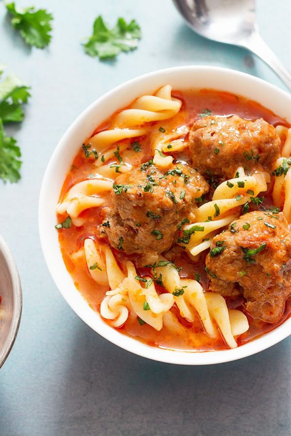 {Slow Cooker} Chicken Meatballs and Pasta Soup - #recipe by #eatwell101 - https://003.wrwe1r1zs3czx3c.workers.dev/slow-cooker-chicken-soup-recipe