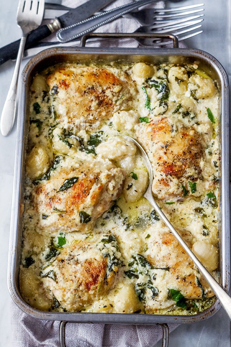 Baked Chicken Gnocchi Recipe #eatwell101 #recipe - #Spinach #Chicken #Gnocchi #Casserole with Cream Cheese and #Mozzarella