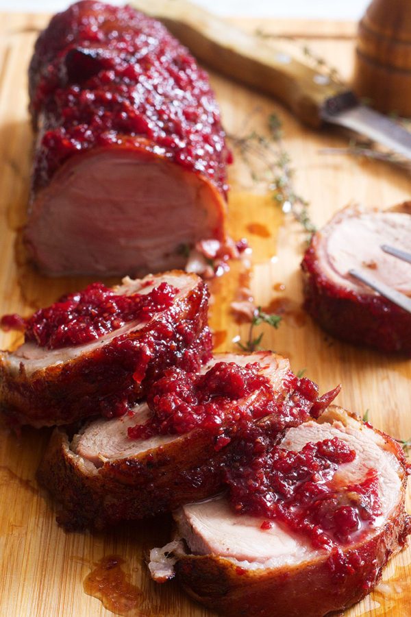 Roasted Pork Tenderloin with Cranberry Glaze - #recipe by #eatwell101 - https://003.wrwe1r1zs3czx3c.workers.dev/bacon-honey-pork-tenderloin-mustard-cranberry-glaze-recipe