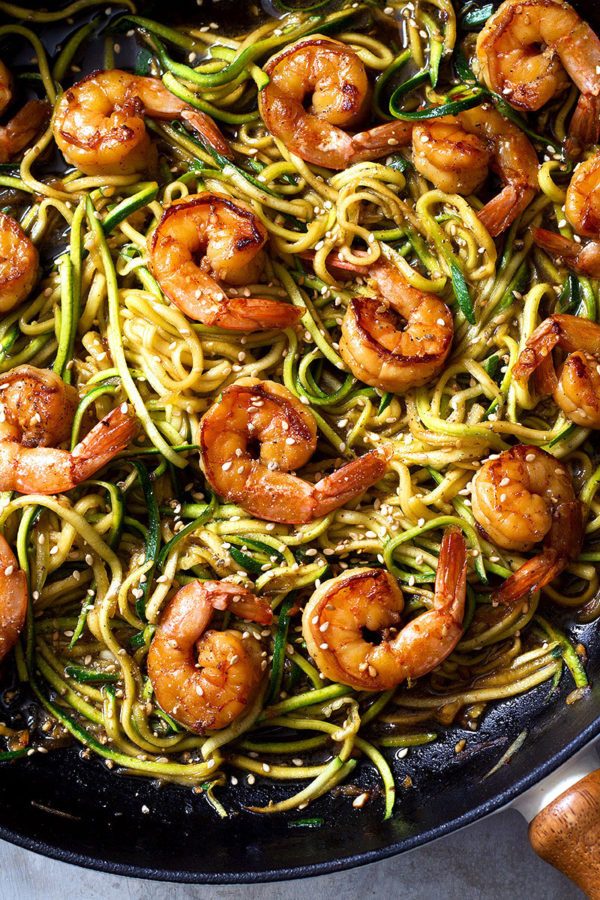 Stir Fry Teriyaki Shrimp with Zucchini Noodle