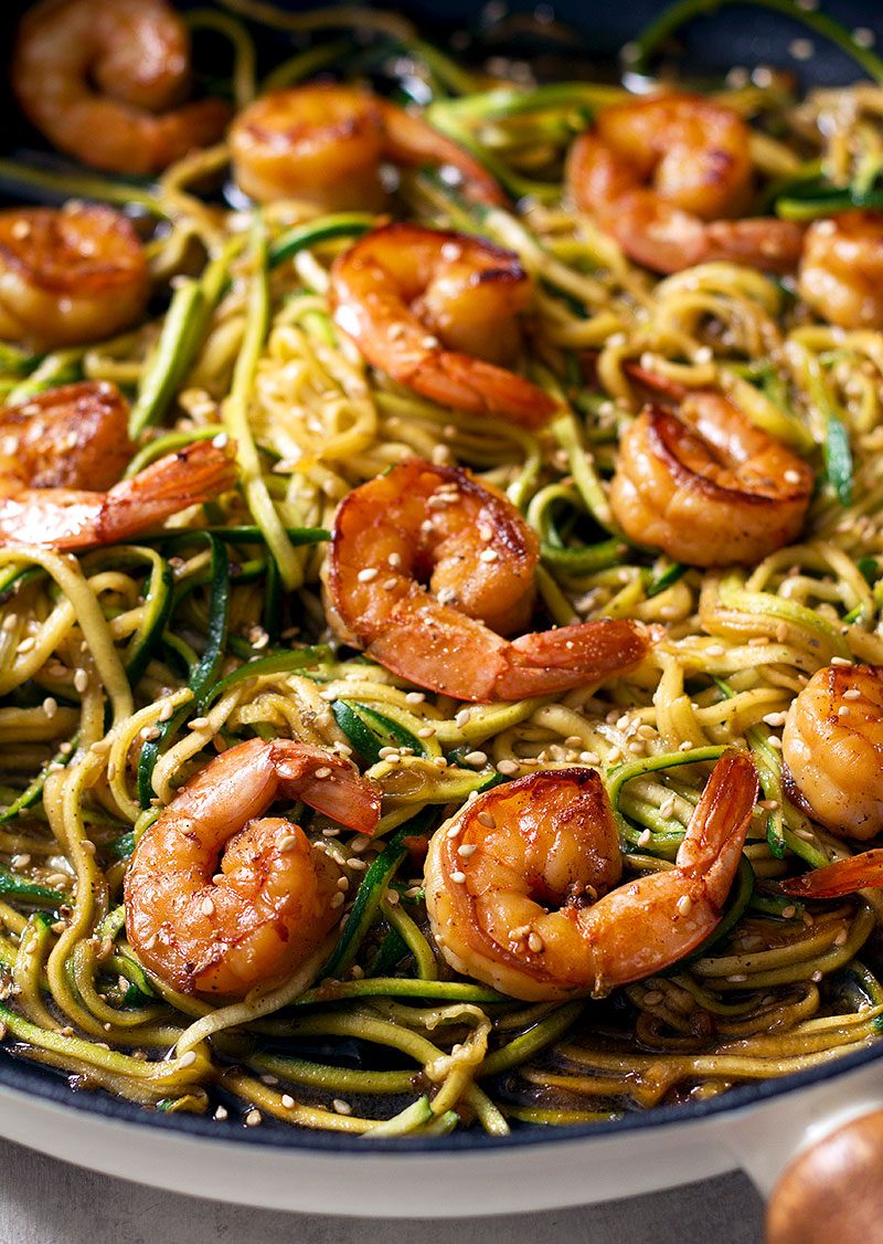 Stir Fry teriyaki Shrimp with Zucchini Noodles