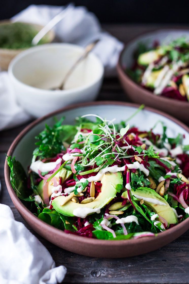 Beet and Avocado Salad with Cashew Tahini Dressing
