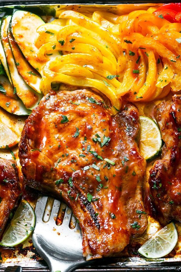 Baked BBQ Pork Chops with Zucchini and Peppers - #recipe by #eatwell101 - https://003.wrwe1r1zs3czx3c.workers.dev/baked-bbq-pork-chops-recipe