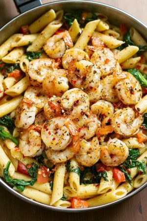 Tomato Spinach Shrimp Pasta