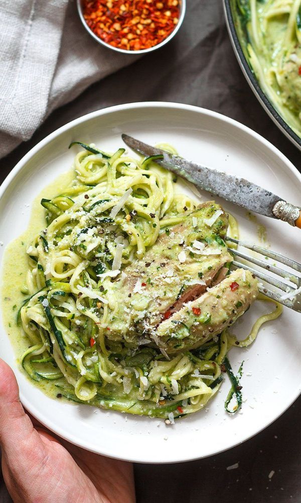 Creamy Pesto Chicken with Zucchini Noodles