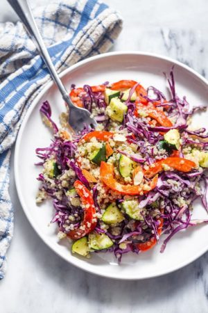 Rainbow Quinoa Salad with Avocado Cilantro Lime Dressing