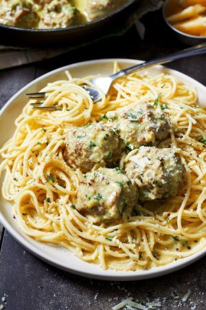 Creamy Pesto Chicken Meatballs