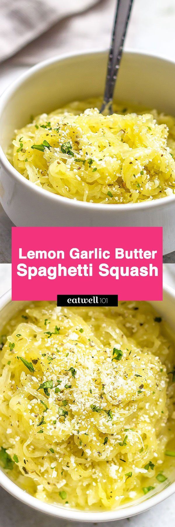 Baked Spaghetti Squash with Lemon Garlic Sauce - #squash #recipe #eatwell101 - This baked spaghetti squash recipe helps you cut down on carbs, not comfort!