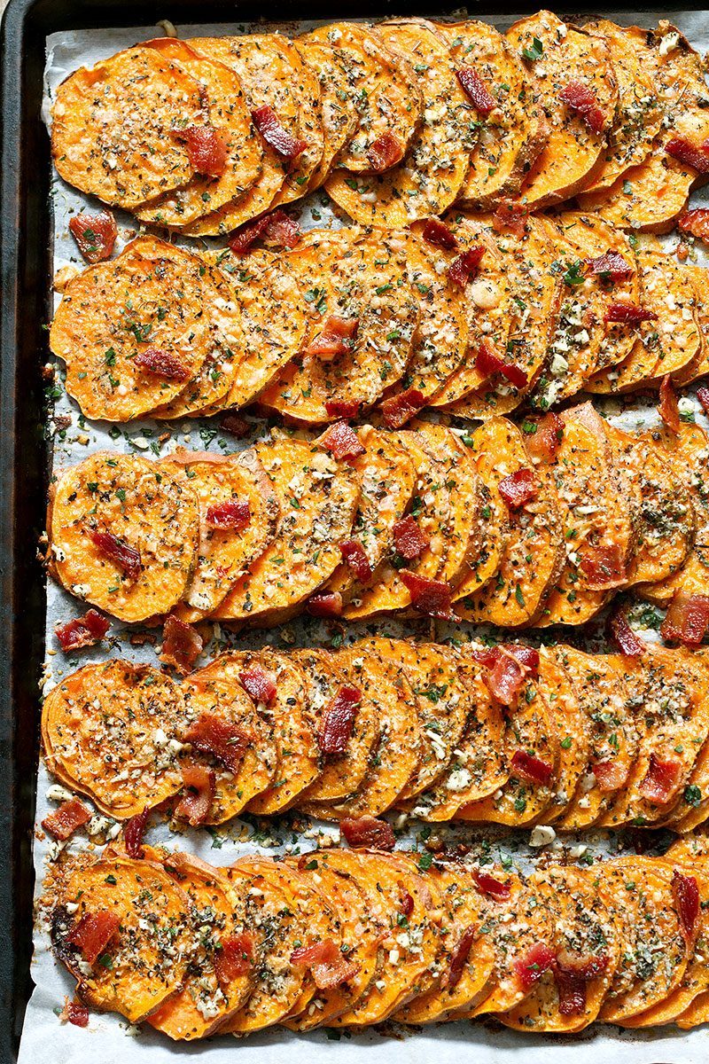 Roasted Garlic Parmesan Sweet Potatoes
