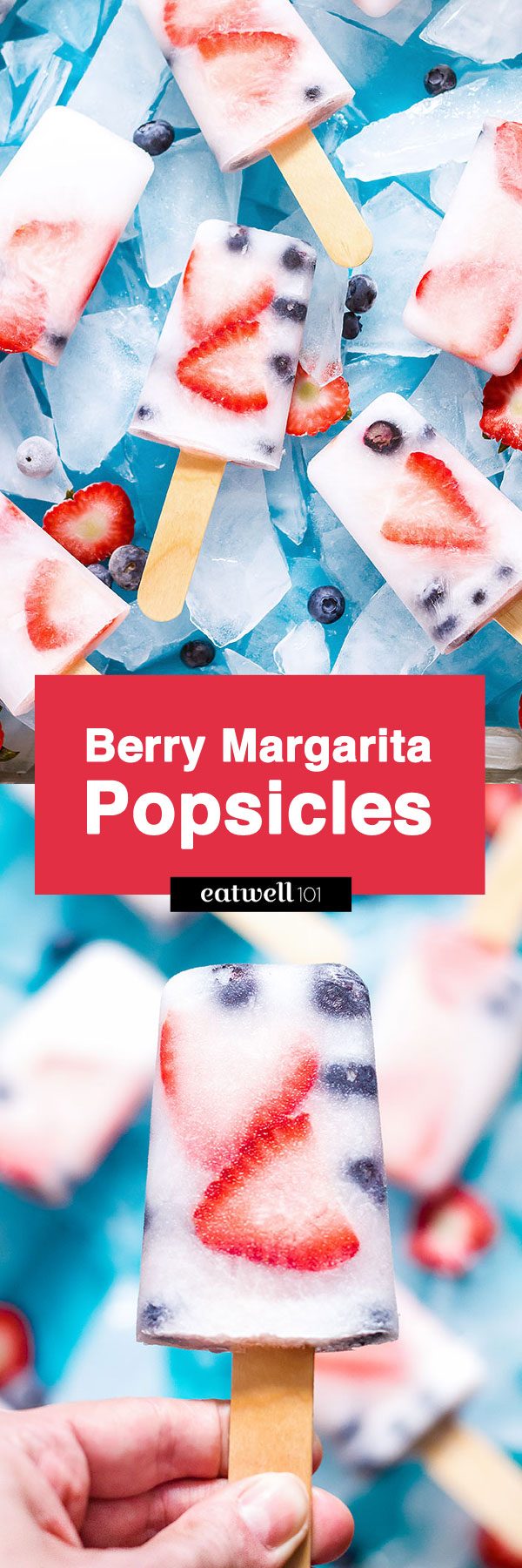 Strawberry & Blueberry Margarita Popsicles - #popsicle #recipe #eatwell101 - These refreshing margarita popsicles are the best way to show your colors this summer!