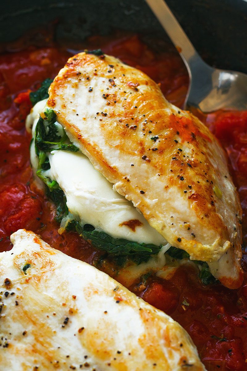 Stuffed Chicken Breasts with Mozzarella & Spinach – Seriously cheesy and bursting with flavors, this quick dinner for two is perfect for a busy night.