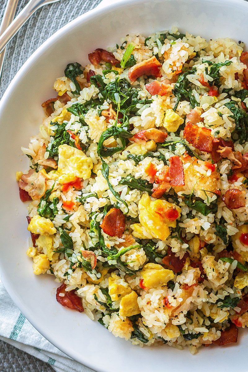 Bacon Egg and Spinach Fried Rice — Delicious, nourishing and only 20 minutes to make!
