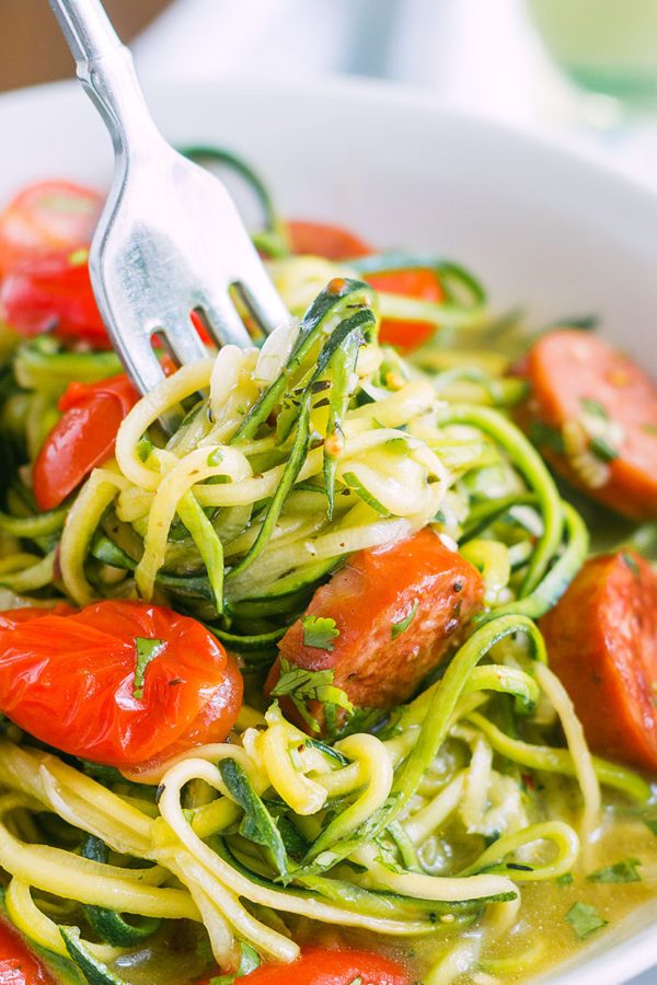One-Pot Smoked Sausage and Zucchini Noodles - #recipe by #eatwell101 - https://003.wrwe1r1zs3czx3c.workers.dev/smoked-sausage-zucchini-noodles