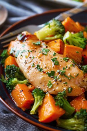 Sheet-Pan Maple-Glazed Chicken with Sweet Potatoes