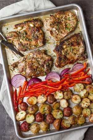Baked Sheet Pan Pork Chops and Potatoes