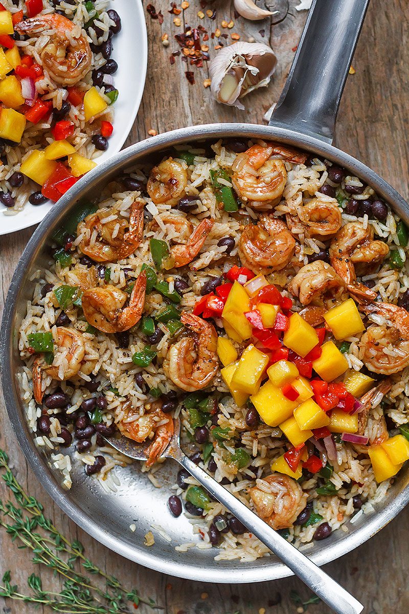 Spicy Jerk Shrimp, Rice and Black Beans – An easy, light dinner, with so much flavor and cooked all together in just one pan!