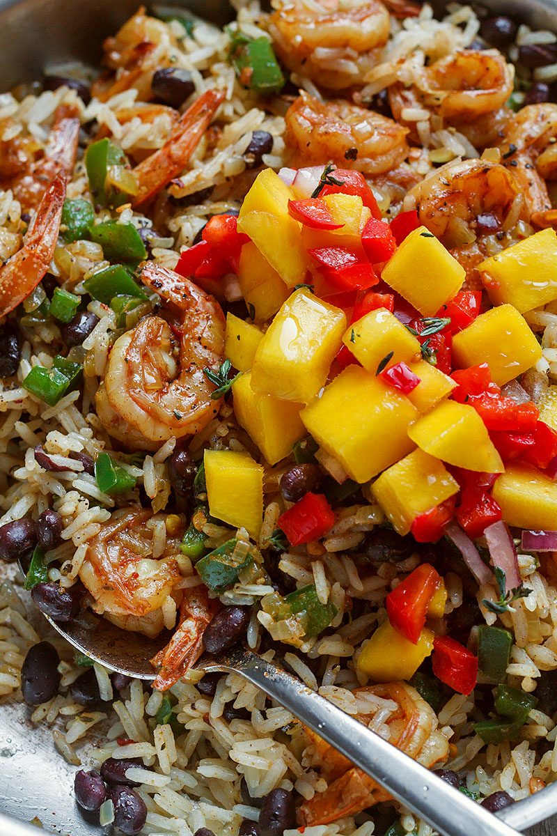 Spicy Jerk Shrimp, Rice and Black Beans – An easy, light dinner, with so much flavor and cooked all together in just one pan!