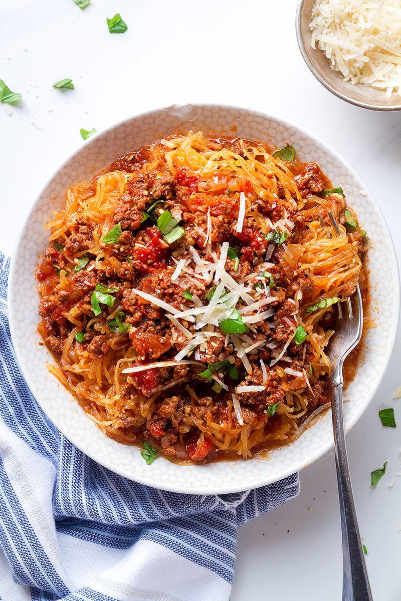 Instant Pot Spaghetti Squash with Meat Sauce — #eatwell101 #recipe #keto #lowcarb #instantpot - Easy, low carb, and packed with protein and veggie to keep you full and happy!