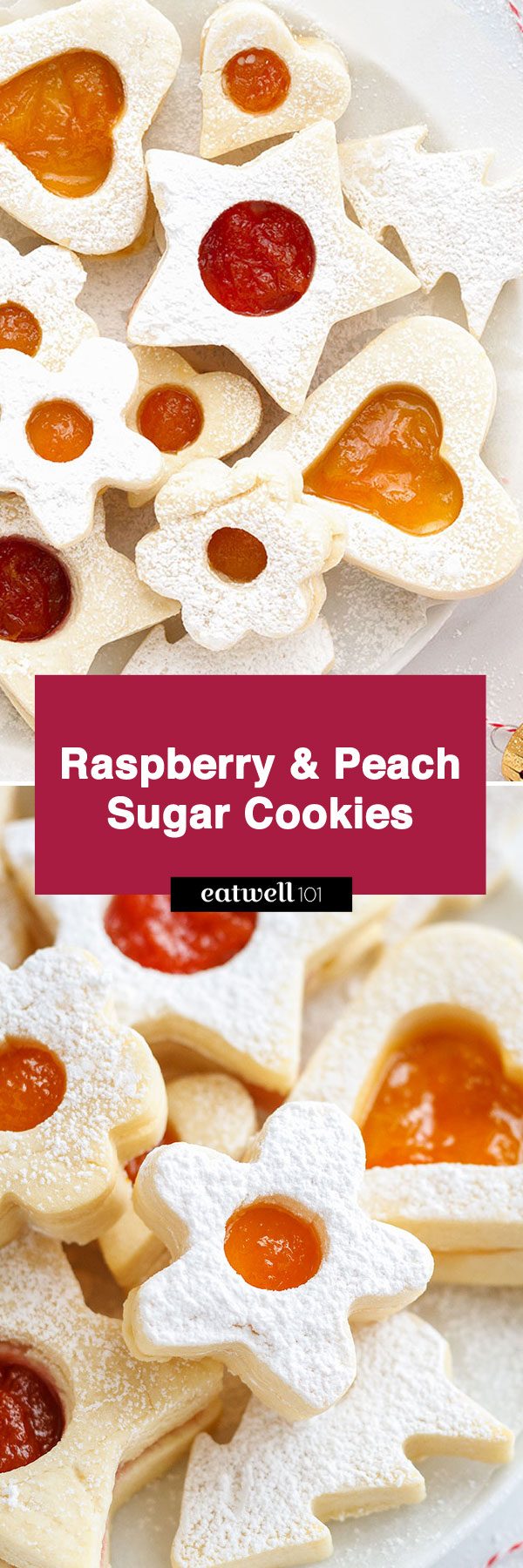 Raspberry and Peach Sugar Cookies — These treats are sure to sweeten up your Christmas, and impress friends at your next cookie swap!