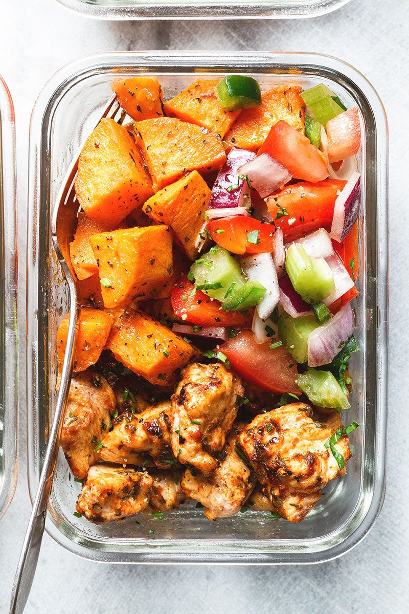 Roasted Chicken and Sweet Potato Meal Prep - Roasted to perfection, this sheet pan chicken and sweet potato is perfect for meal prep.