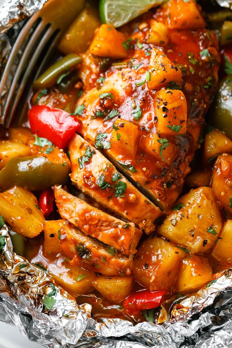 Pineapple BBQ Chicken Foil Packets in Oven - So easy and packed with tons of flavor. You’ll love the simplicity!