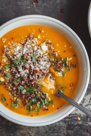 Creamy Sweet Potato Coconut Soup with Quinoa