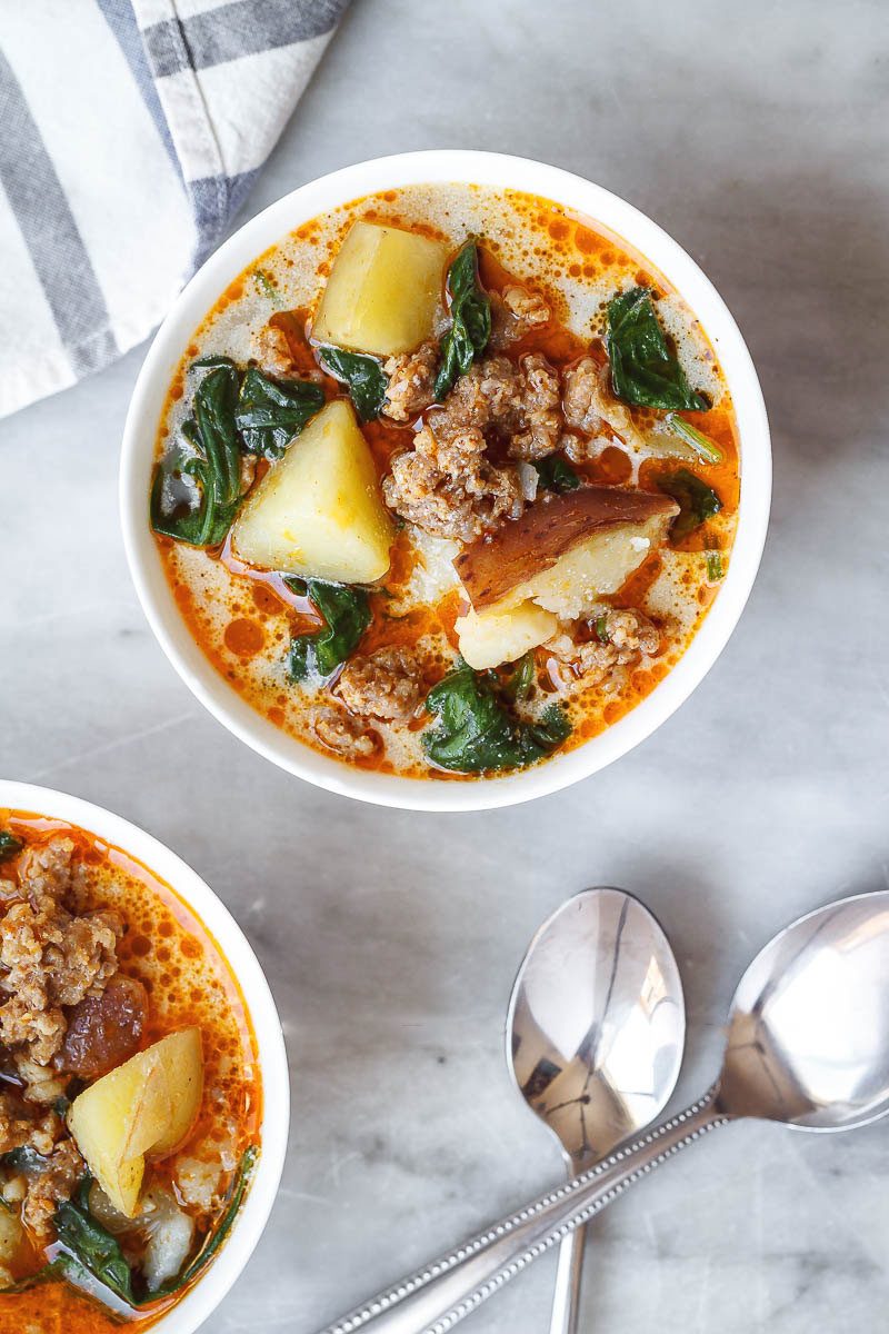 Instant Pot Potato Spinach Sausage Soup - Hearty and comforting, this Instant Pot potato soup is absolutely bursting with flavor. 