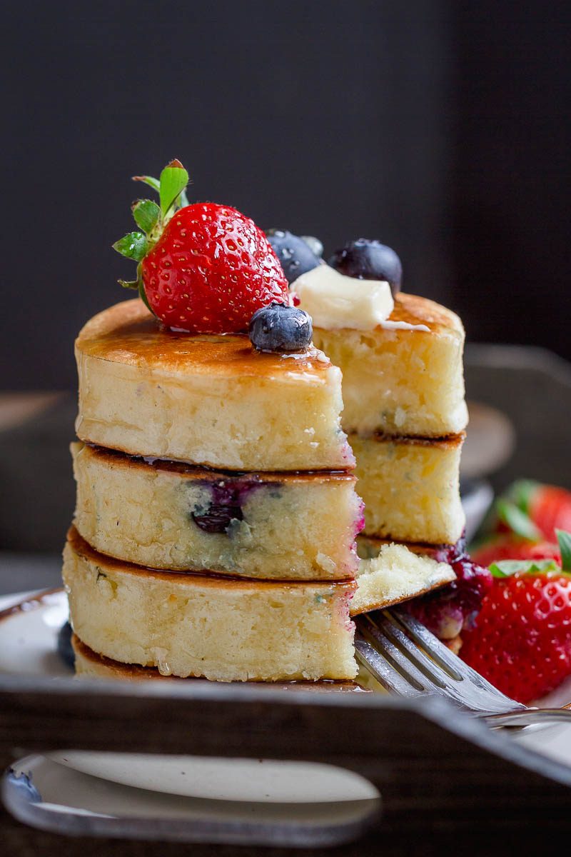 Lemon Blueberry Pancakes - Sweet, light and fluffy for a gourmet breakfast.