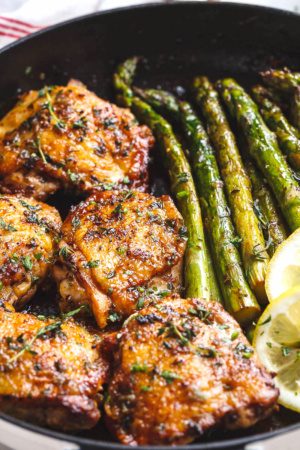 Garlic Herb Butter Chicken Thighs with Asparagus