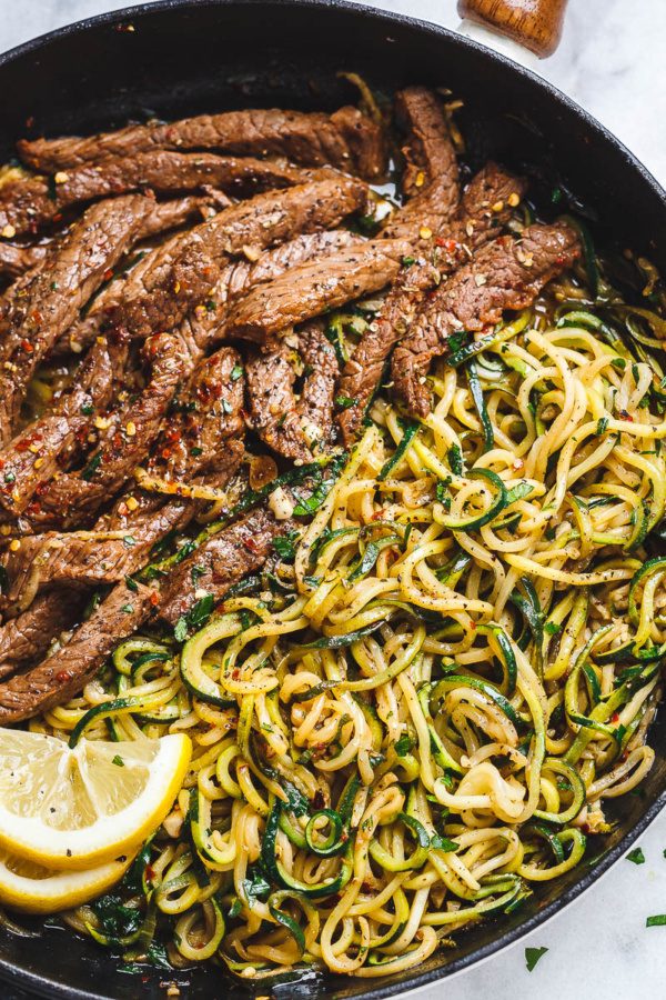 15-Minute Lemon Garlic Butter Steak with Zucchini Noodles - #recipe by #eatwell101 - https://003.wrwe1r1zs3czx3c.workers.dev/garlic-butter-steak-and-zucchini-noodles-recipe