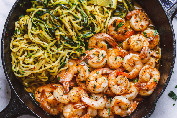 Lemon Garlic Butter Shrimp with Zucchini Noodles
