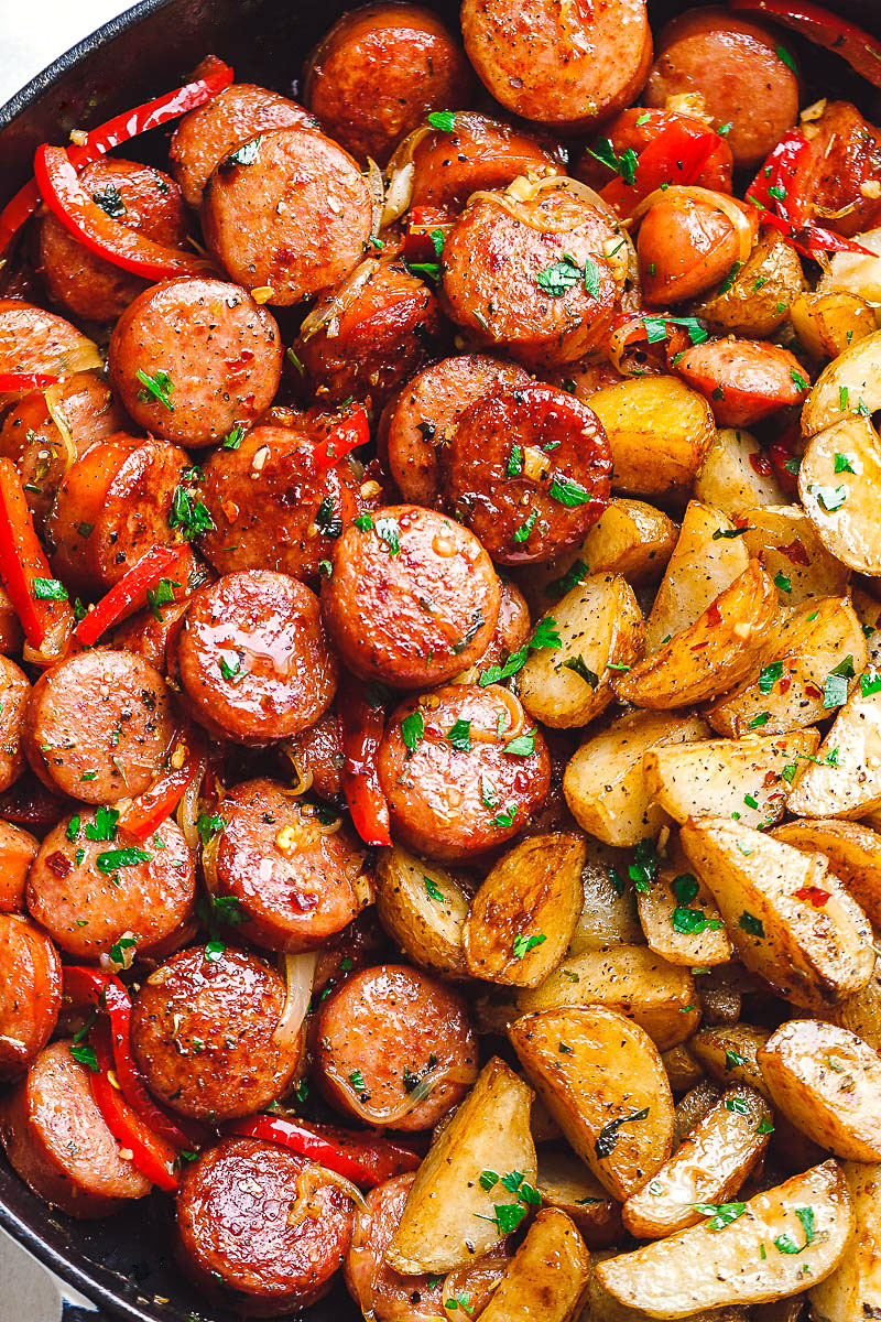 Smoked Sausage and Potato Skillet - Sizzle up a skillet full of delicious goodness with smoked sausage, potatoes, and bell peppers!