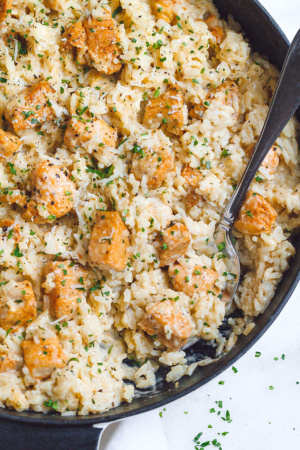 One-Pan Creamy Parmesan Chicken and Rice