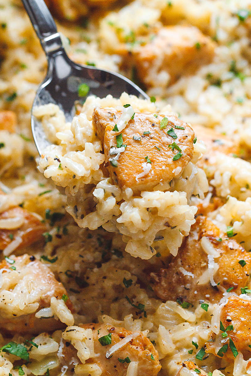 One-Pan Creamy Parmesan Chicken and Rice - Delicious, creamy, cheesy chicken and rice made in one pan to nourish your body and please your palate.